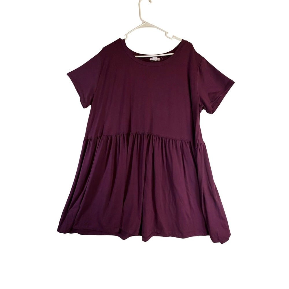 Chic Soul Plum Purple Babydoll Tunic Top Short Sleeve Plus Size 3XL Relaxed Fit
